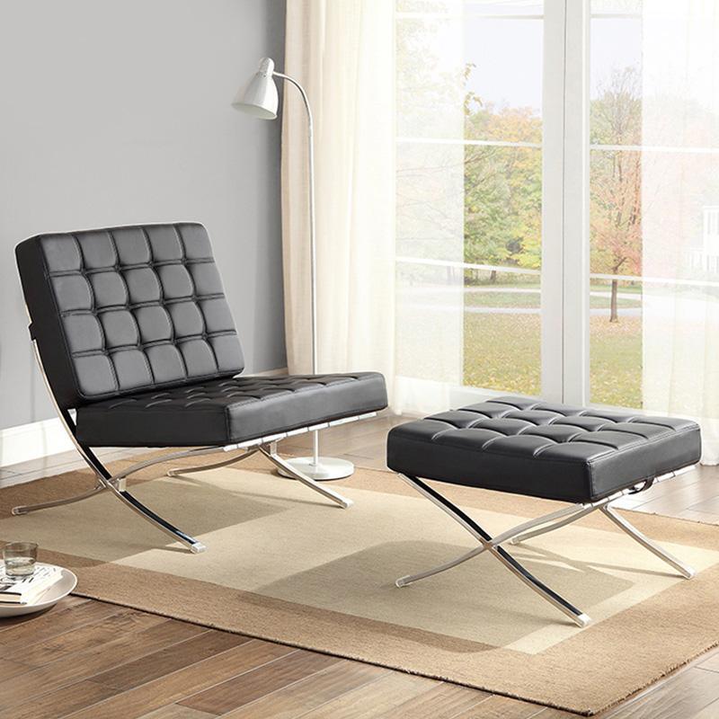 Barcelona Chair And Ottoman, Brown Leather - Miola