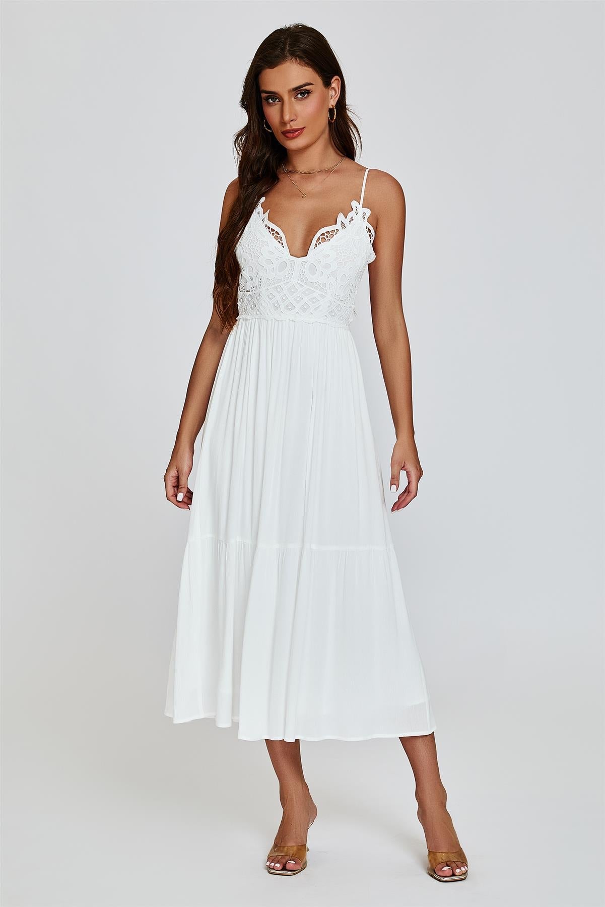 Lace Top Maxi Dress In White