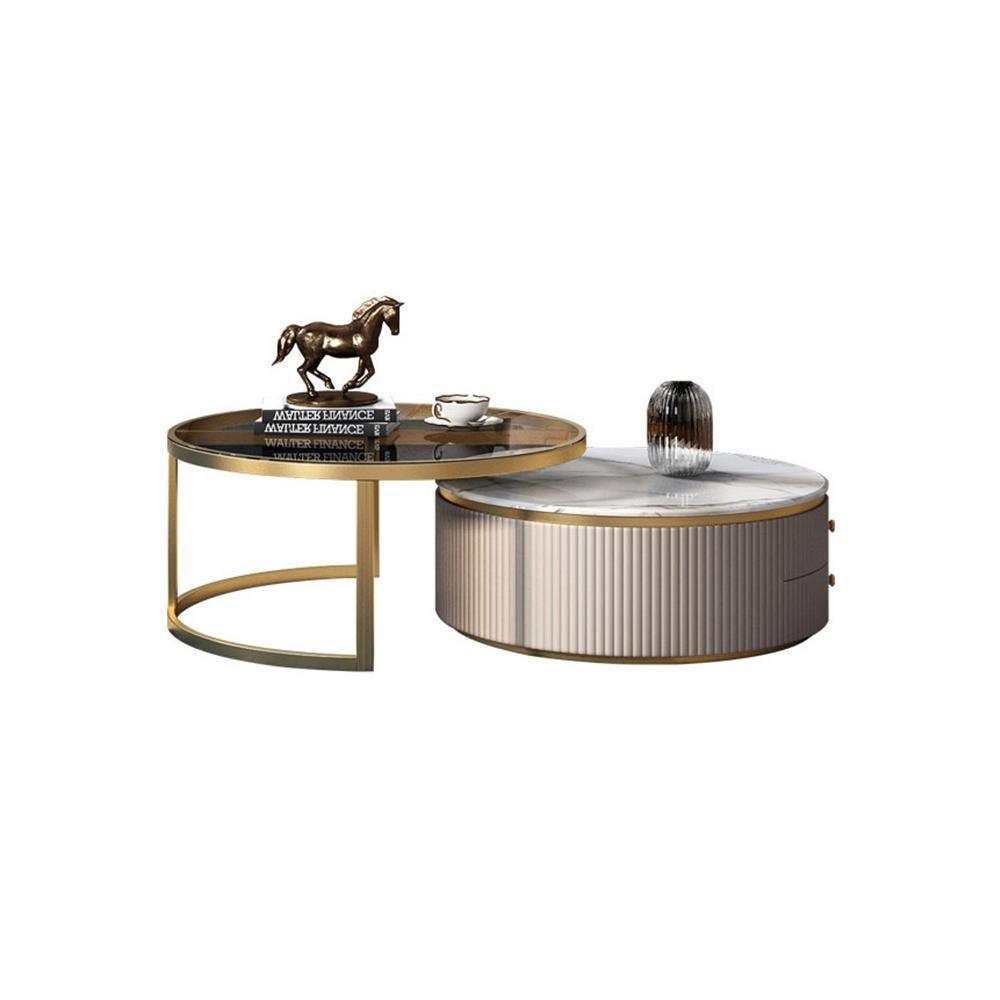 Bell Nesting Coffee Table Set, White & Gold - Miola