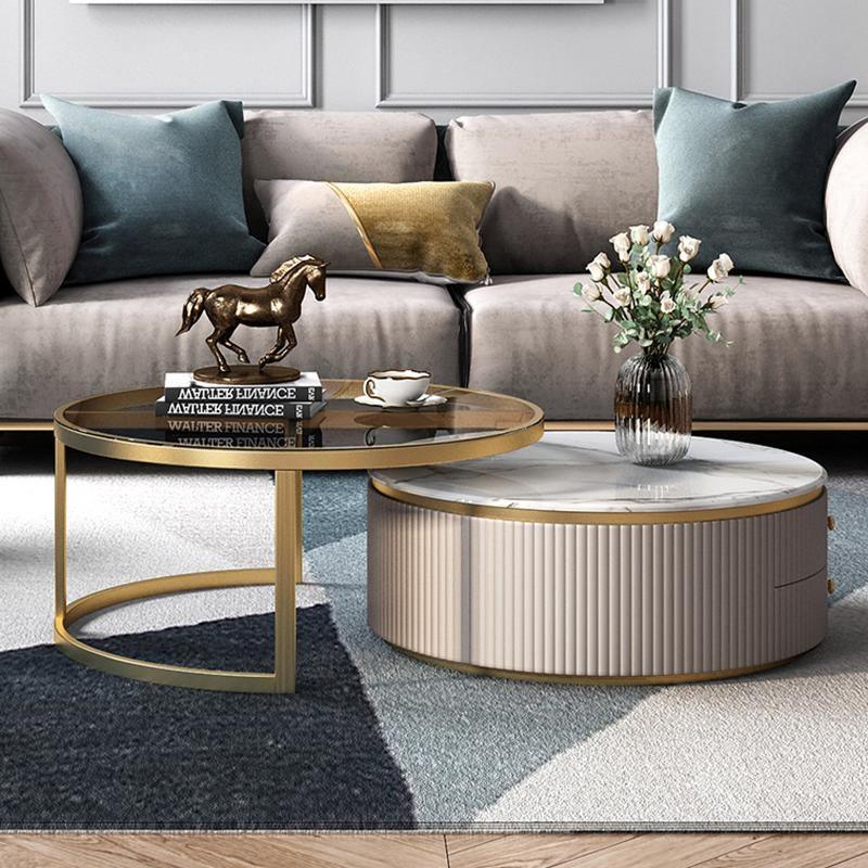 Bell Nesting Coffee Table Set, White & Gold - Miola