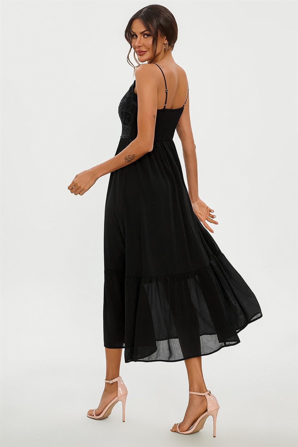 Lace Embroidery Anglaise Maxi Slip Dress In Black