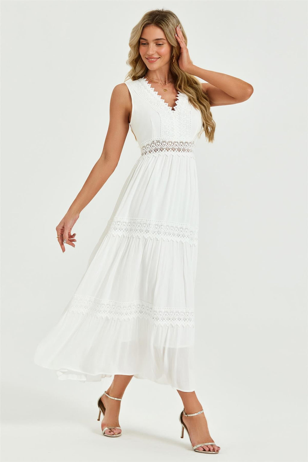 Lace Detail Maxi Dress In White