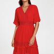 Load image into Gallery viewer, V Neck Lace Mini Dress In Red
