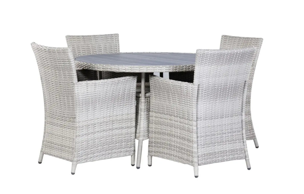4 Seater Round Rattan and Polywood Grey Garden Dining Set 120cm