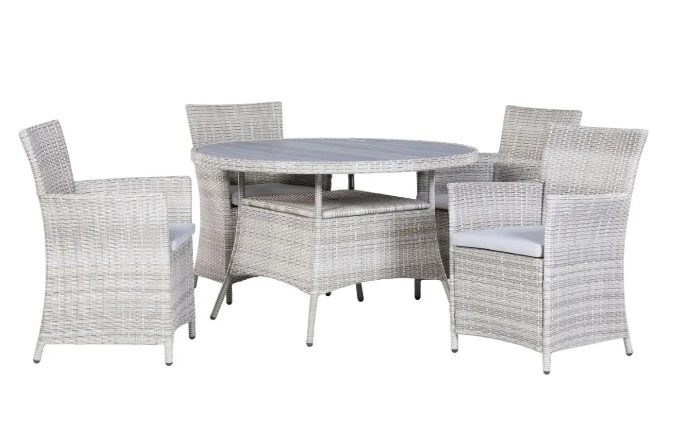 4 Seater Round Rattan and Polywood Grey Garden Dining Set 120cm
