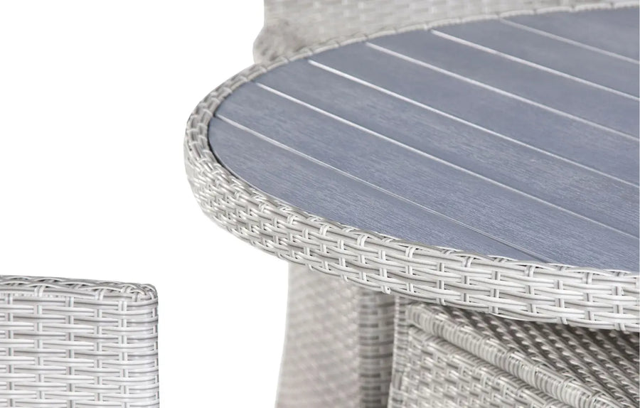 4 Seater Round Rattan and Polywood Grey Garden Dining Set 120cm