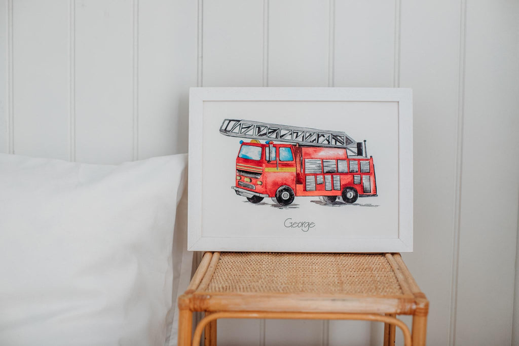 Personalised Watercolour Fire Engine Art Print
