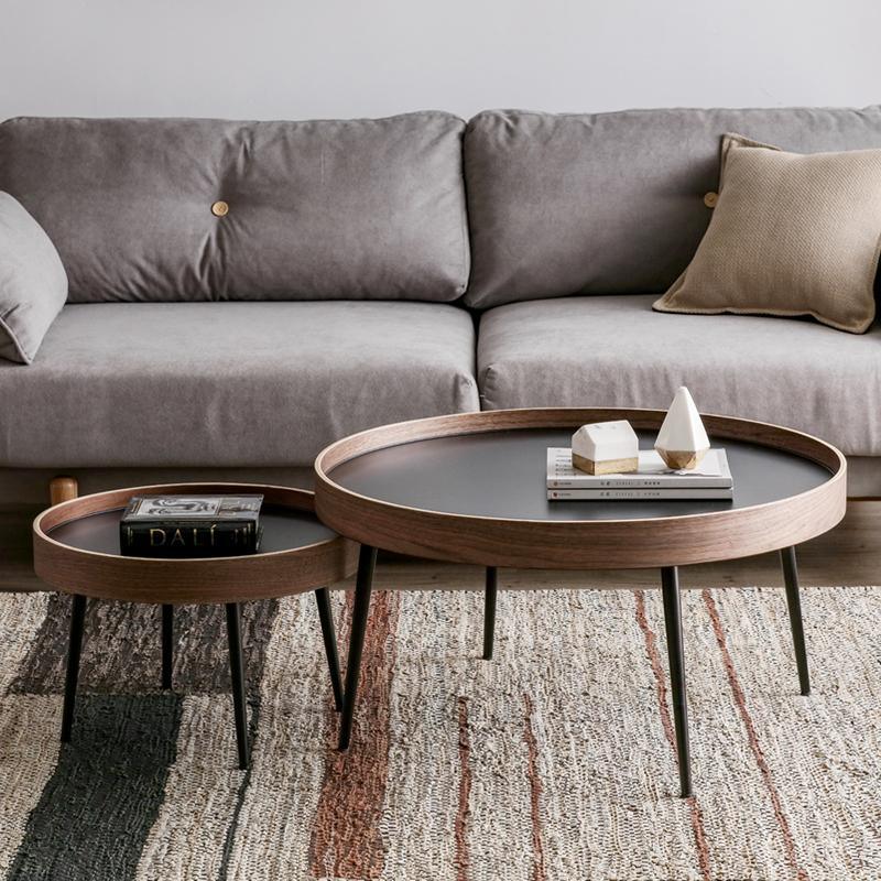 C163 Nesting Coffee Table Set, Oak & Black - Miola