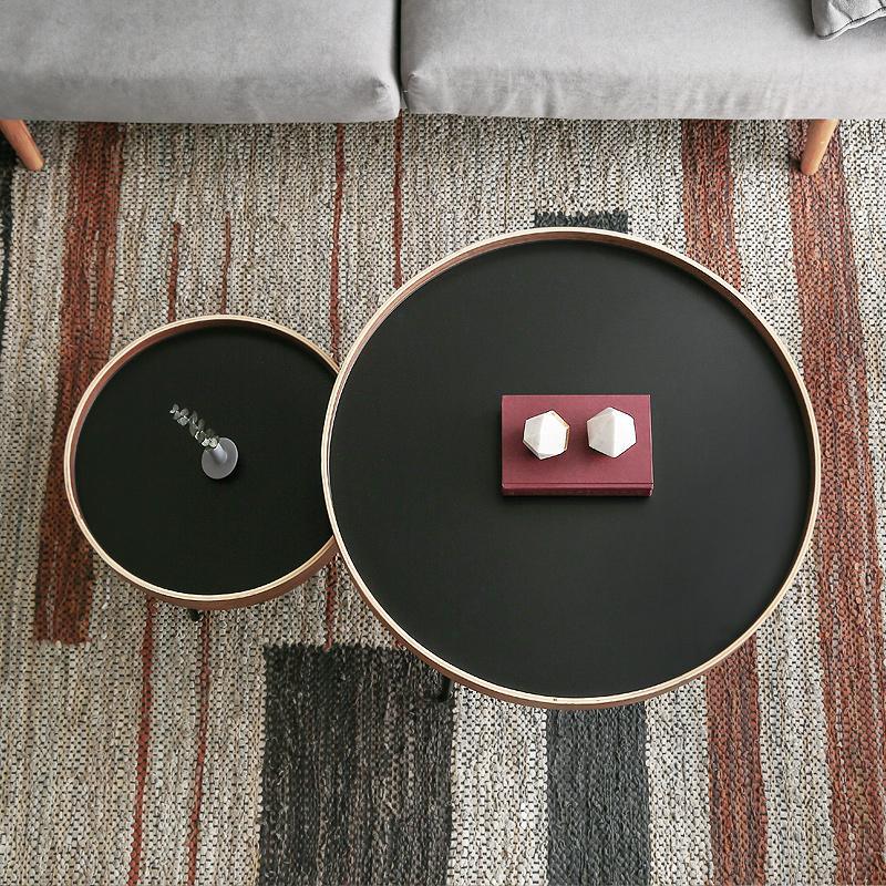 C163 Nesting Coffee Table Set, Oak & Black - Miola