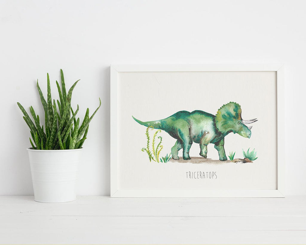 Triceratops Dinosaur Watercolour Wall Print