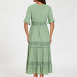 Load image into Gallery viewer, V Neck Lace Detail Midi Dress In Green

