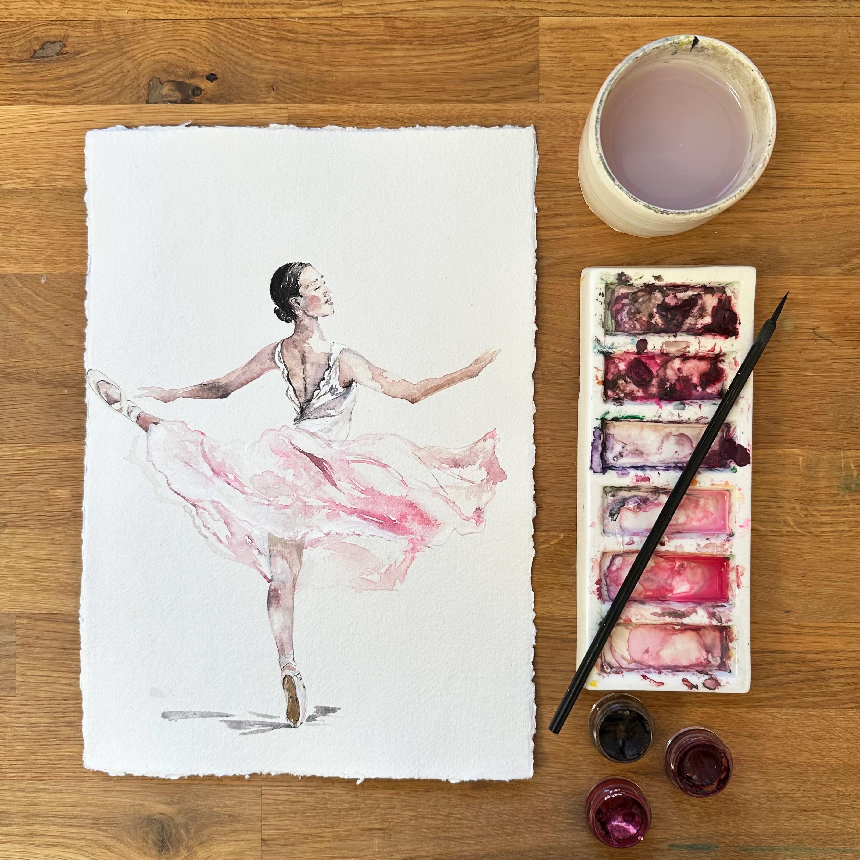 Hand-Painted Ballerina Illustration Print