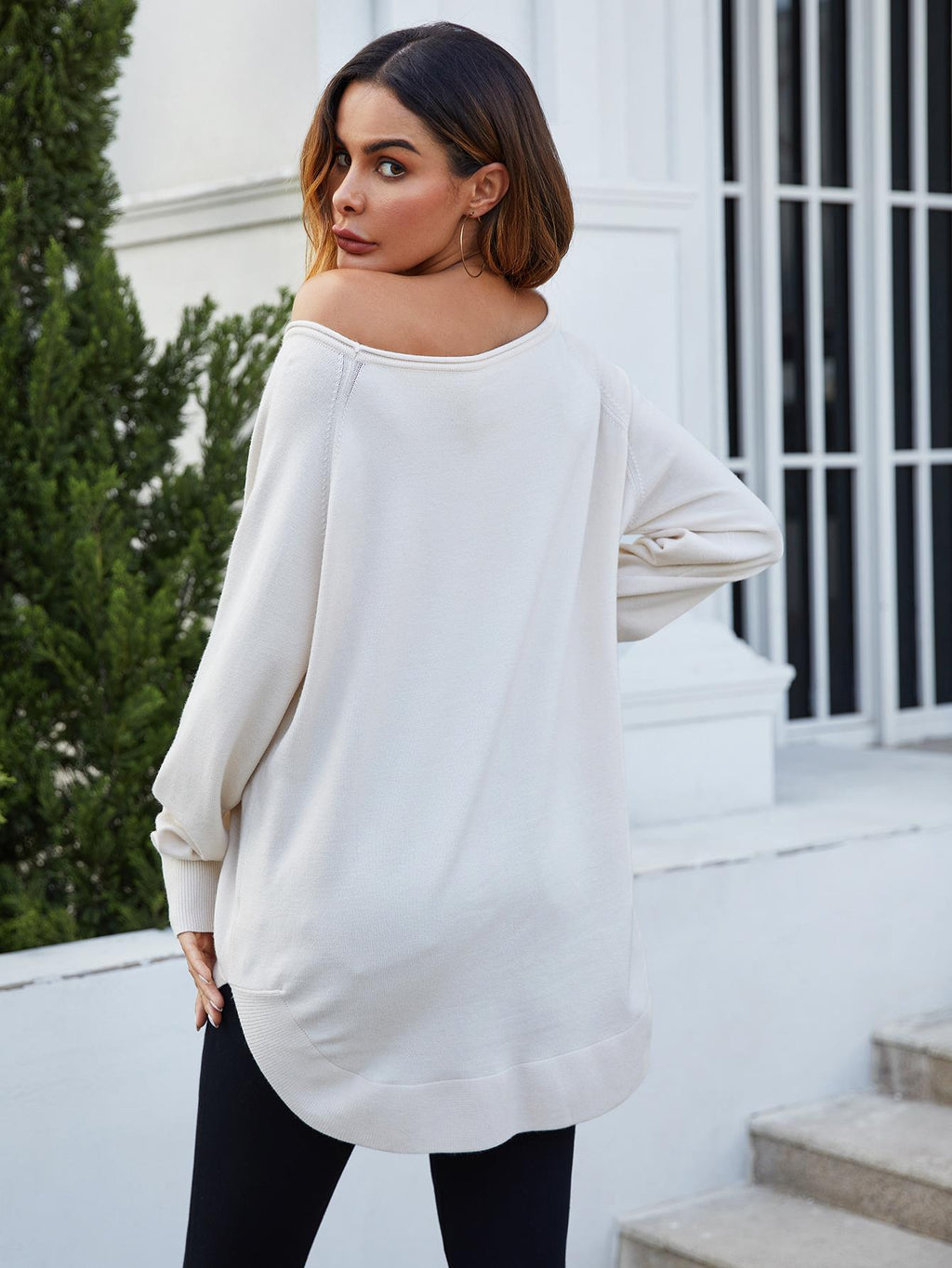 Oversize Knitted Jumper Top in Ecru - Miola