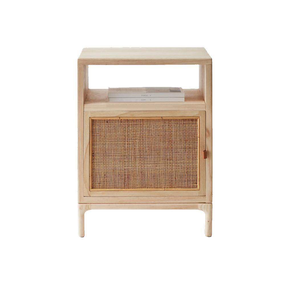 Cane Mini Side Table, Natural Rattan & Ash Esche Wood - Miola