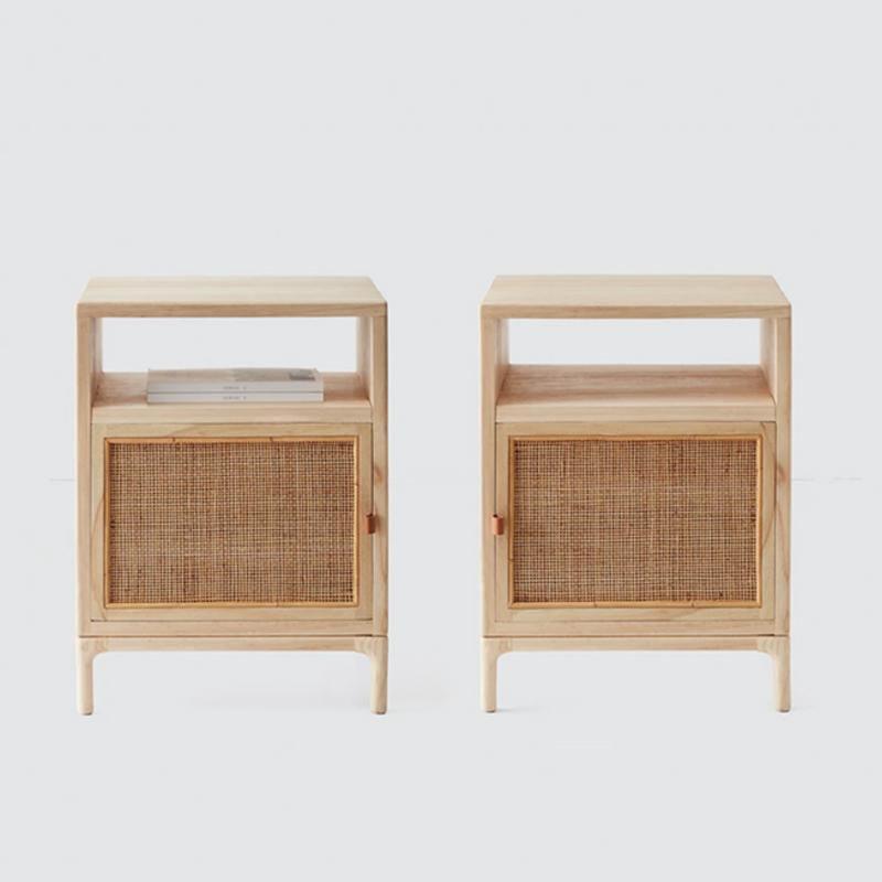 Cane Mini Side Table, Natural Rattan & Ash Esche Wood - Miola