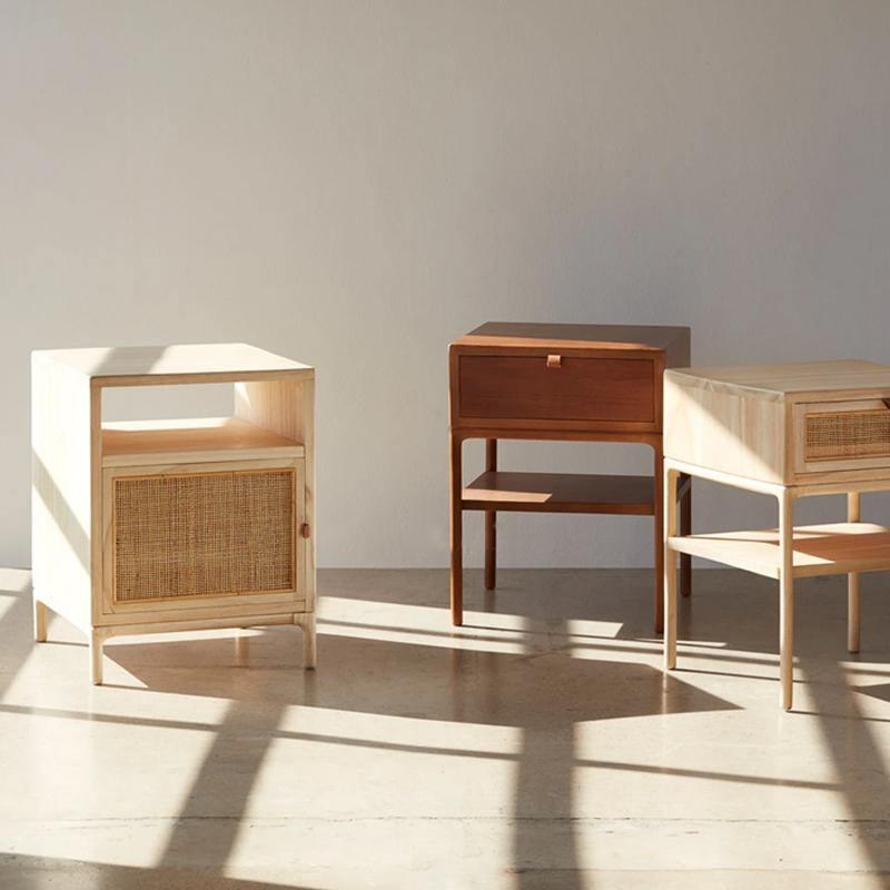 Cane Mini Side Table, Natural Rattan & Ash Esche Wood - Miola