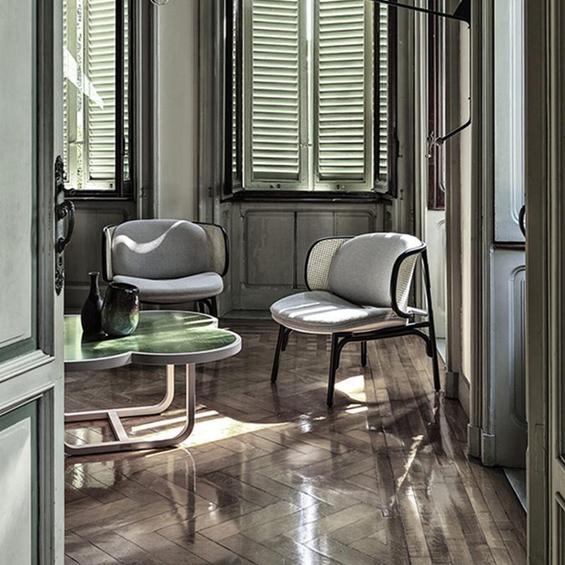 Cane Rattan Armchair, Grey Linen - Miola