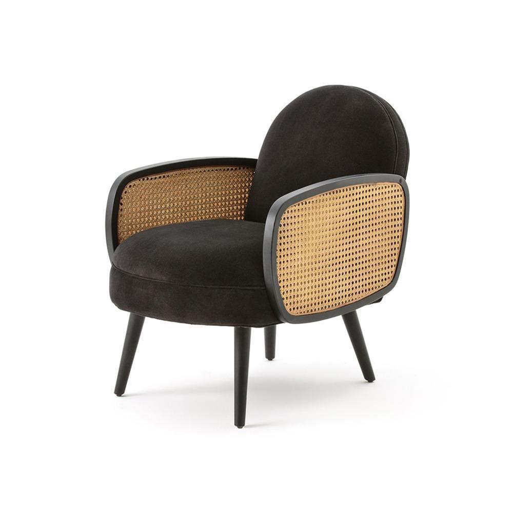 Cane Rattan Armchair, Velvet - Miola