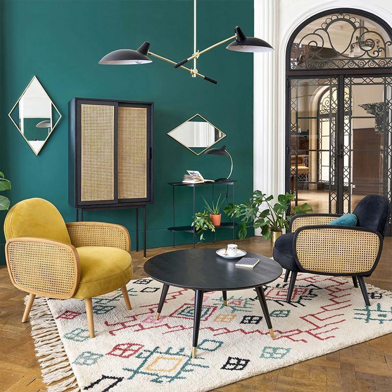 Cane Rattan Armchair, Velvet - Miola
