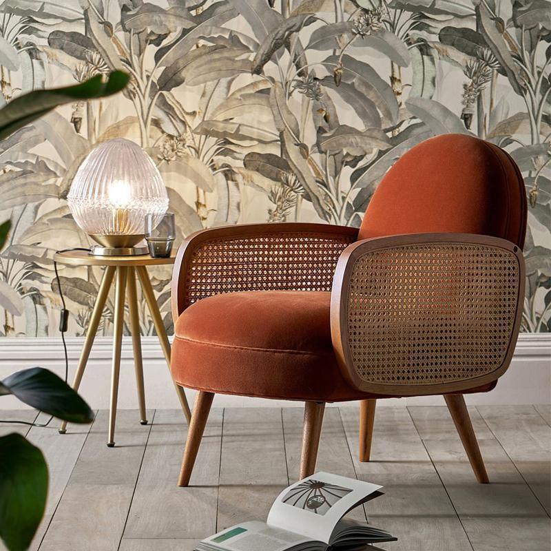 Cane Rattan Armchair, Velvet - Miola