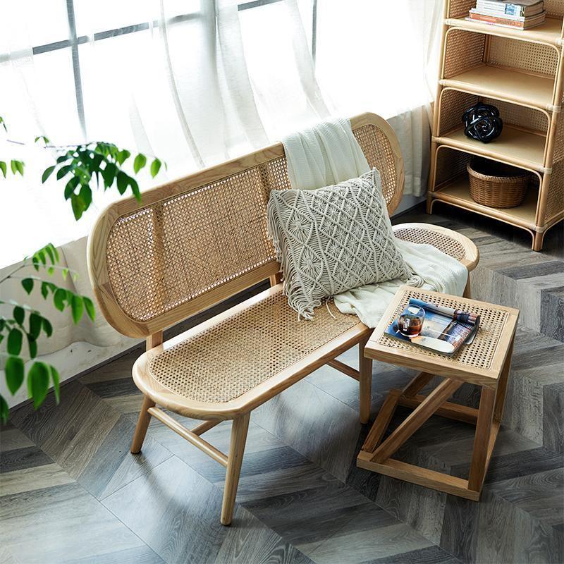 Penny Cane Rattan Bench, Oak - Miola