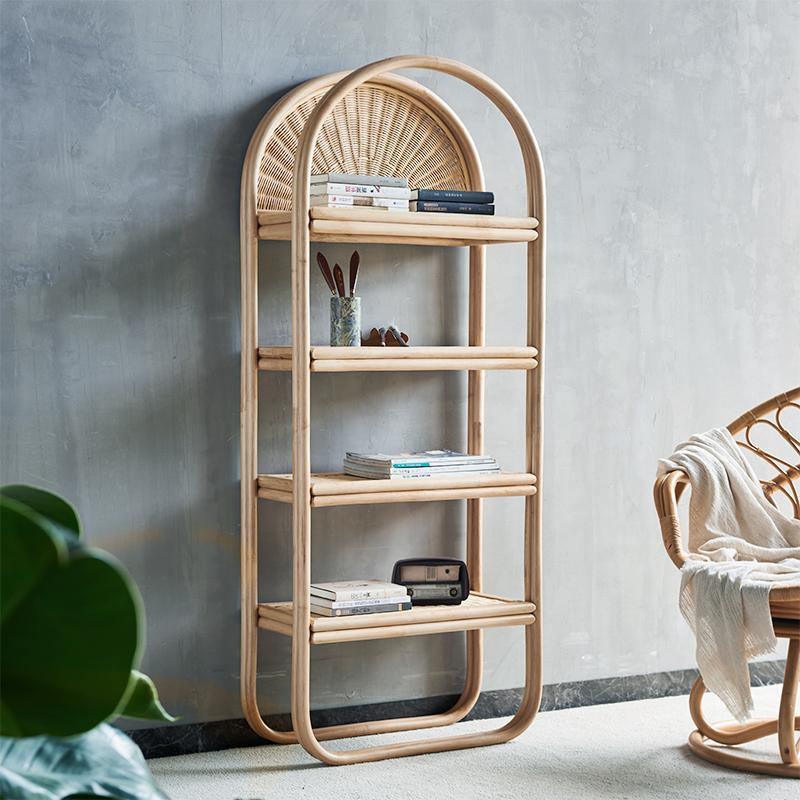 Derek Rattan Bookcase, Shelving Unit, Oak - Miola