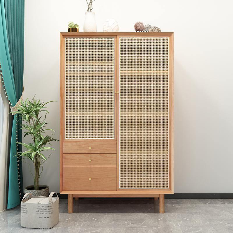 Bernadette Wardrobe, Hallway Storage, Natural Rattan & Oak - Miola