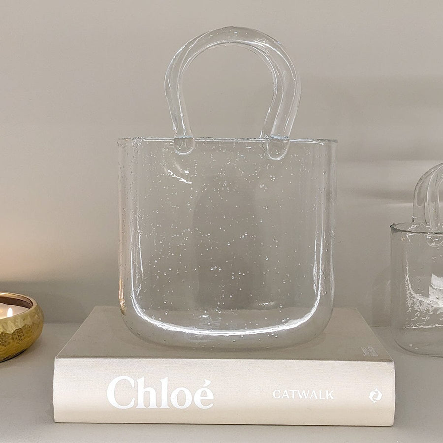 Bubbled Glass Decorative Handbag Vase