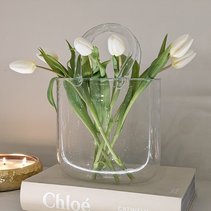 Bubbled Glass Decorative Handbag Vase