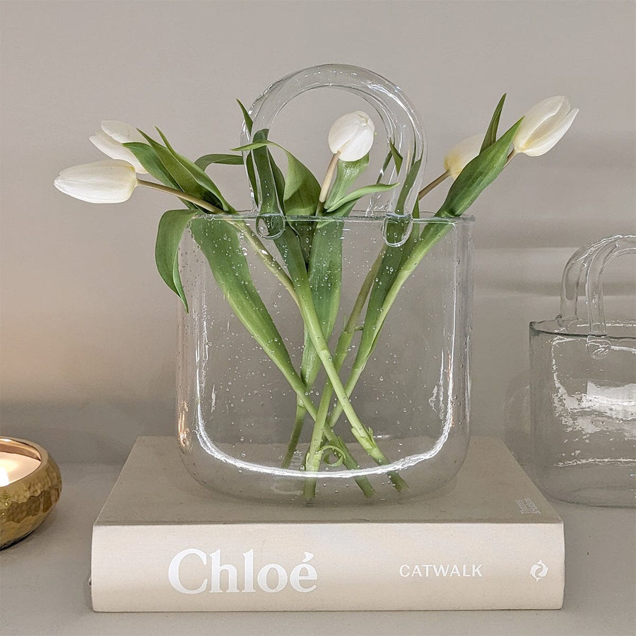 Bubbled Glass Decorative Handbag Vase