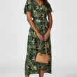 Load image into Gallery viewer, Abstract Floral Wrap Maxi Dress In Olive
