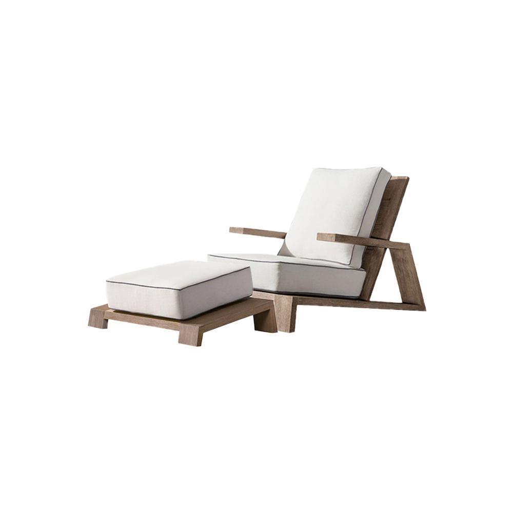Chandler Oak Lounge Chair And Ottoman, Outdoor Armchair - Miola