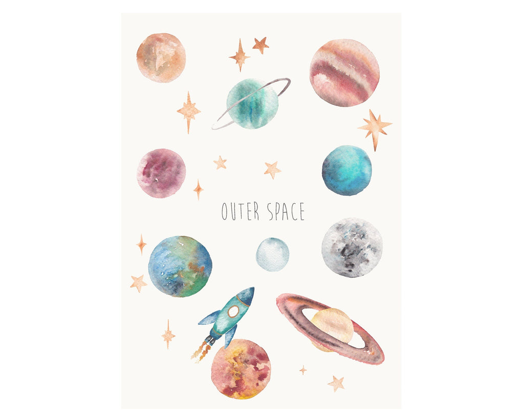 Personalised Watercolour Planets and Outer Space Print