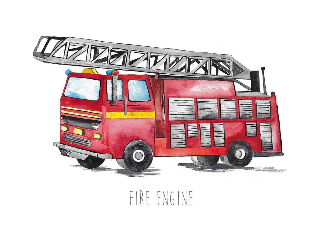 Personalised Watercolour Fire Engine Art Print