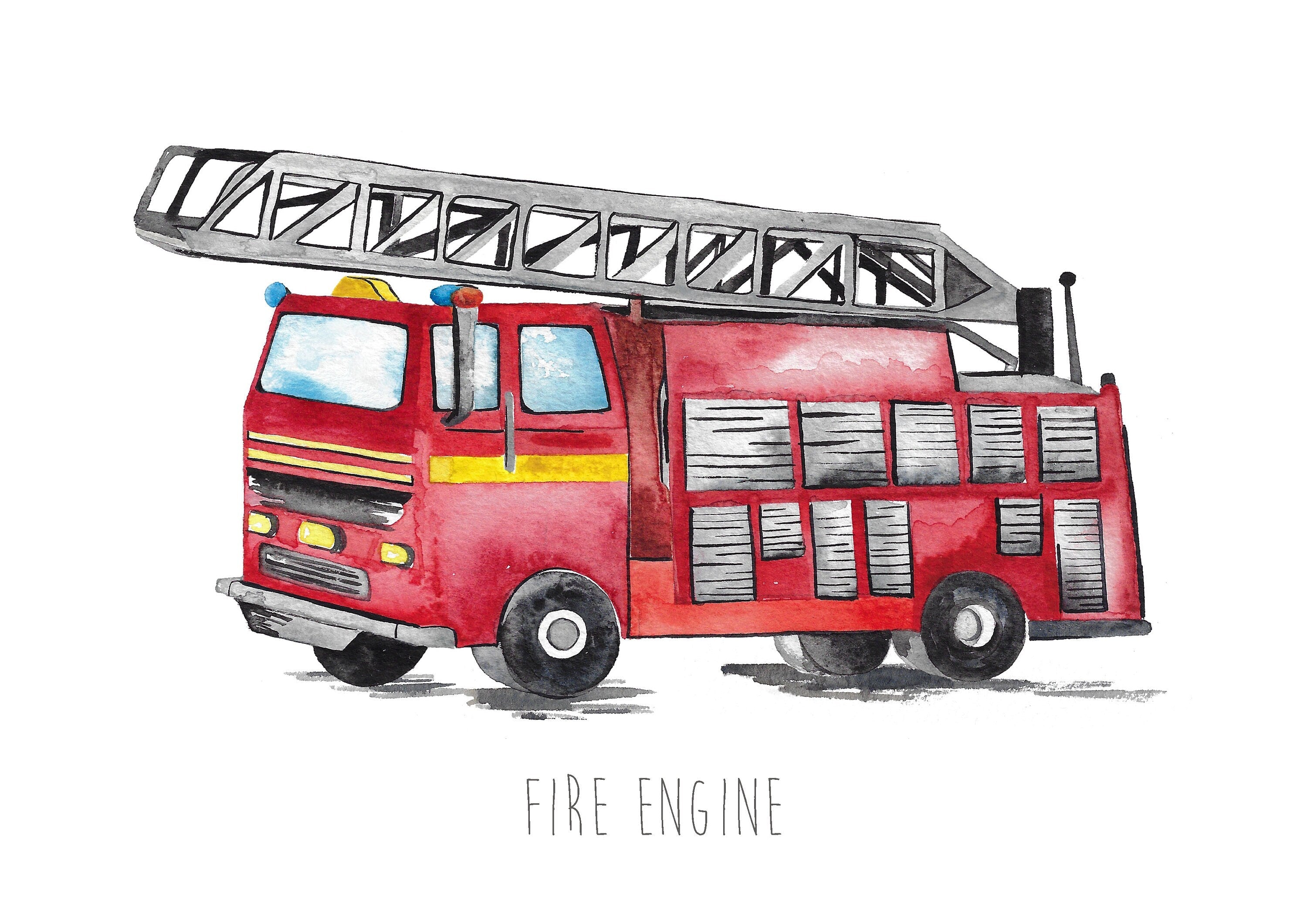 Personalised Watercolour Fire Engine Art Print