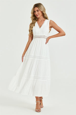 Lace Detail Maxi Dress In White