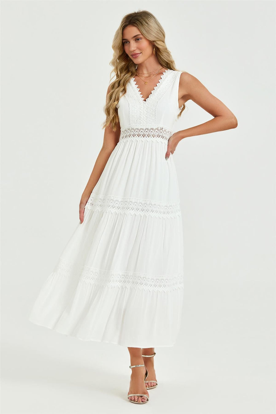 Lace Detail Maxi Dress In White