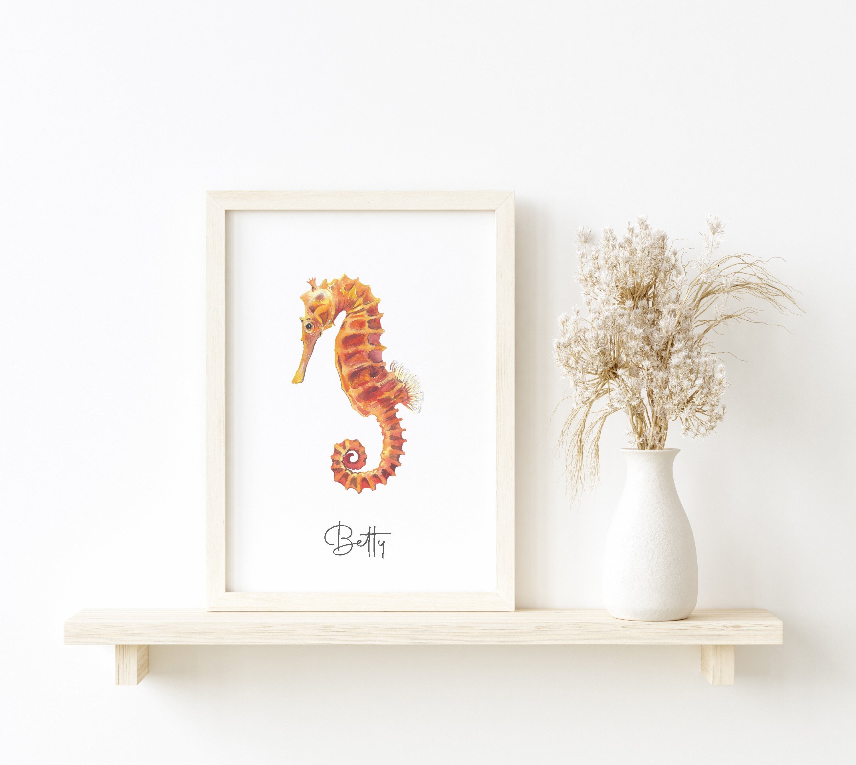 Personalised Seahorse Watercolour Fine Art Print