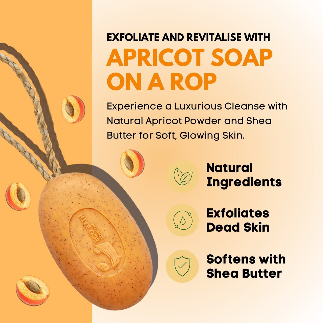 Apricot Soap on A Rope 220g - Luxury Eco - friendly Apricot Soap Bar - Miola