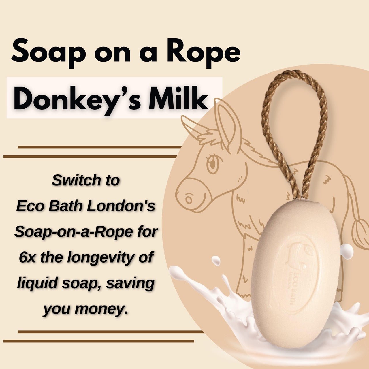 Donkey’s Milk Soap on A Rope 220g - Luxurious and Eco Friendly Body Wash Bar wit - Miola