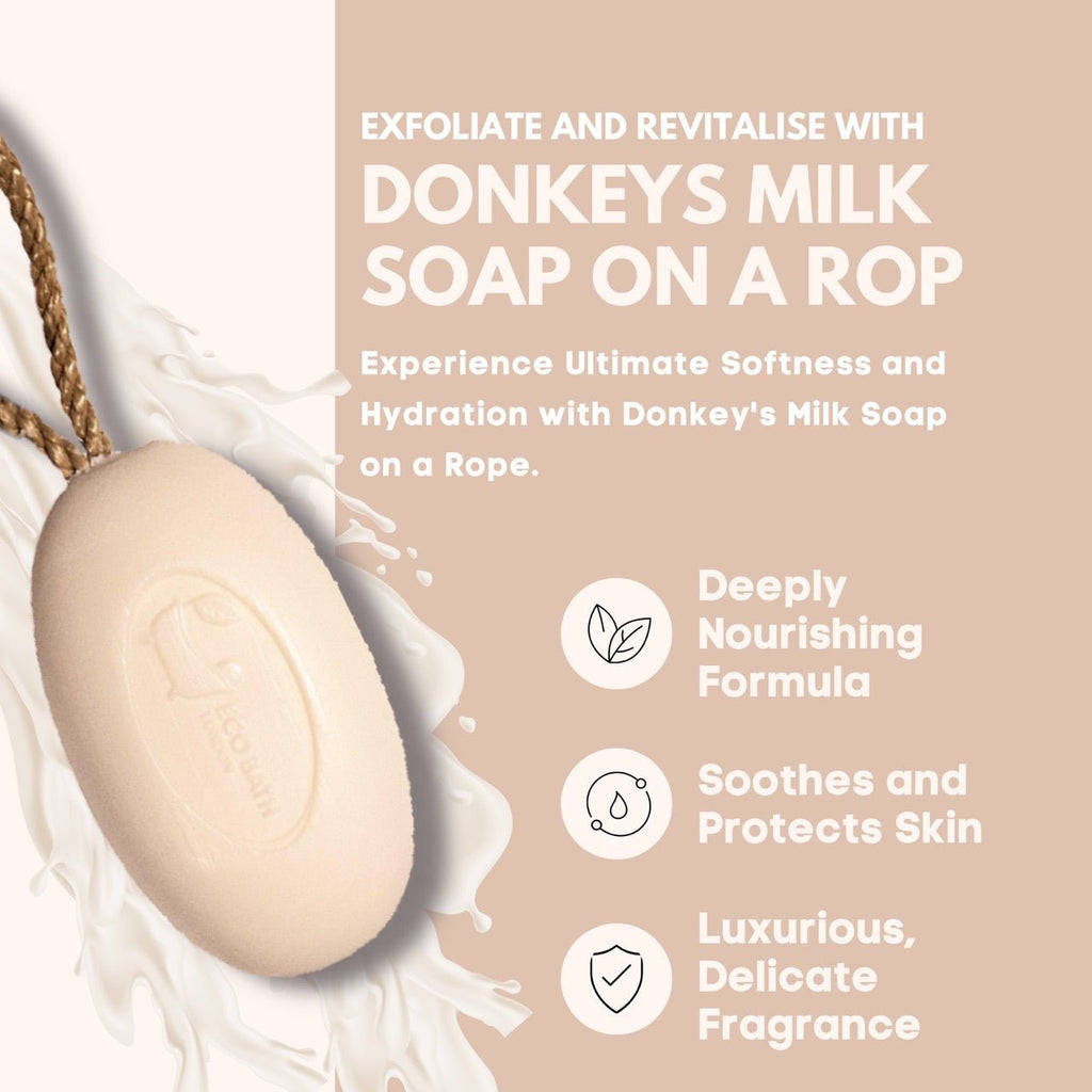 Donkey’s Milk Soap on A Rope 220g - Luxurious and Eco Friendly Body Wash Bar wit - Miola