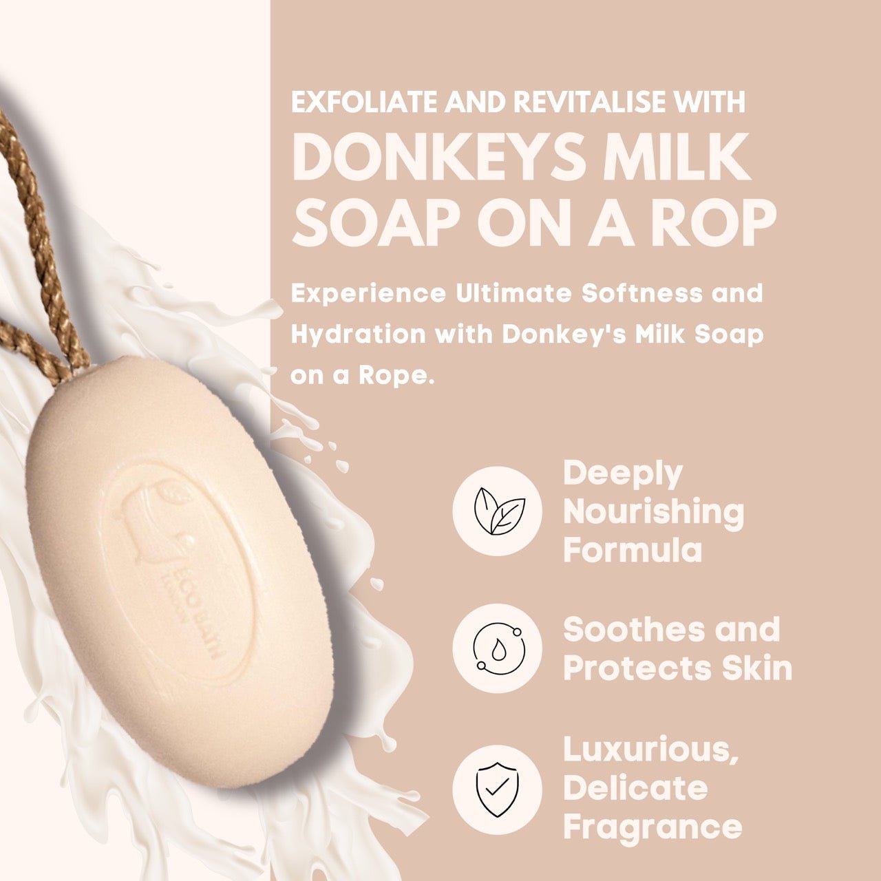 Donkey’s Milk Soap on A Rope 220g - Luxurious and Eco Friendly Body Wash Bar wit - Miola