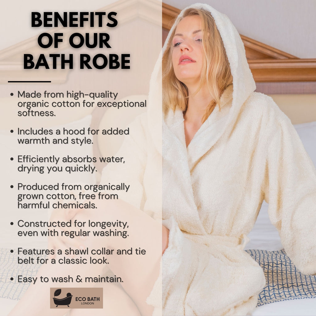 Hooded Organic Cotton Bath Robe - 100% Certified Organic Cotton - Miola