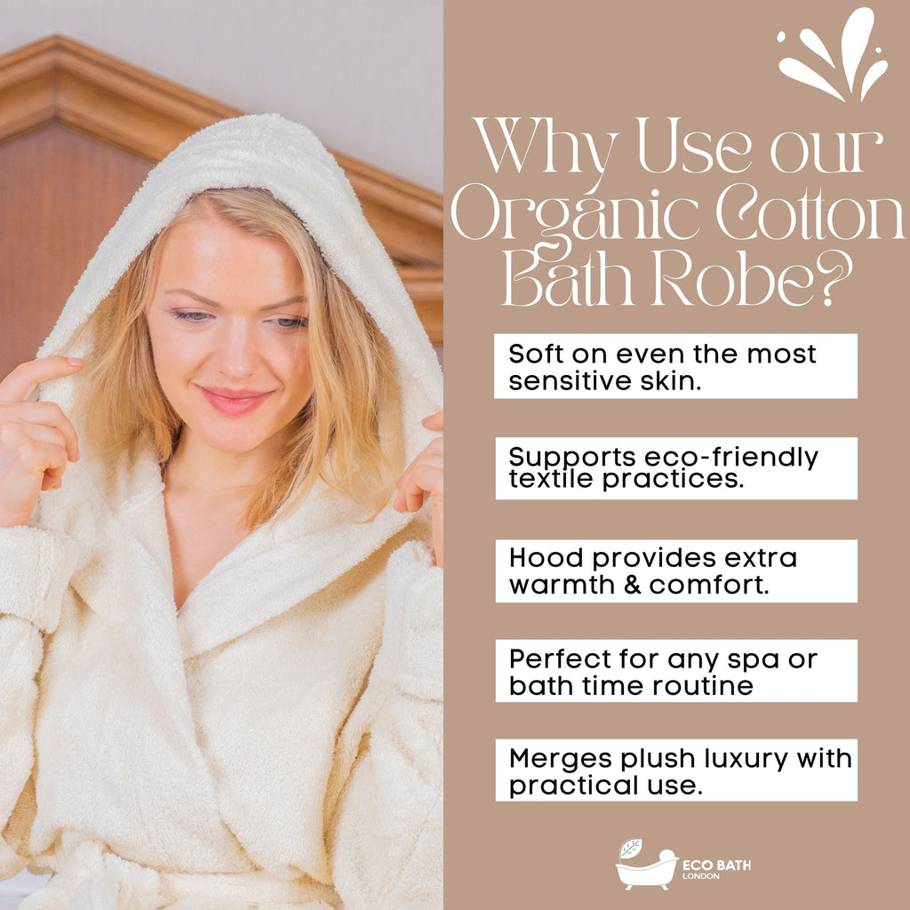 Hooded Organic Cotton Bath Robe - 100% Certified Organic Cotton - Miola