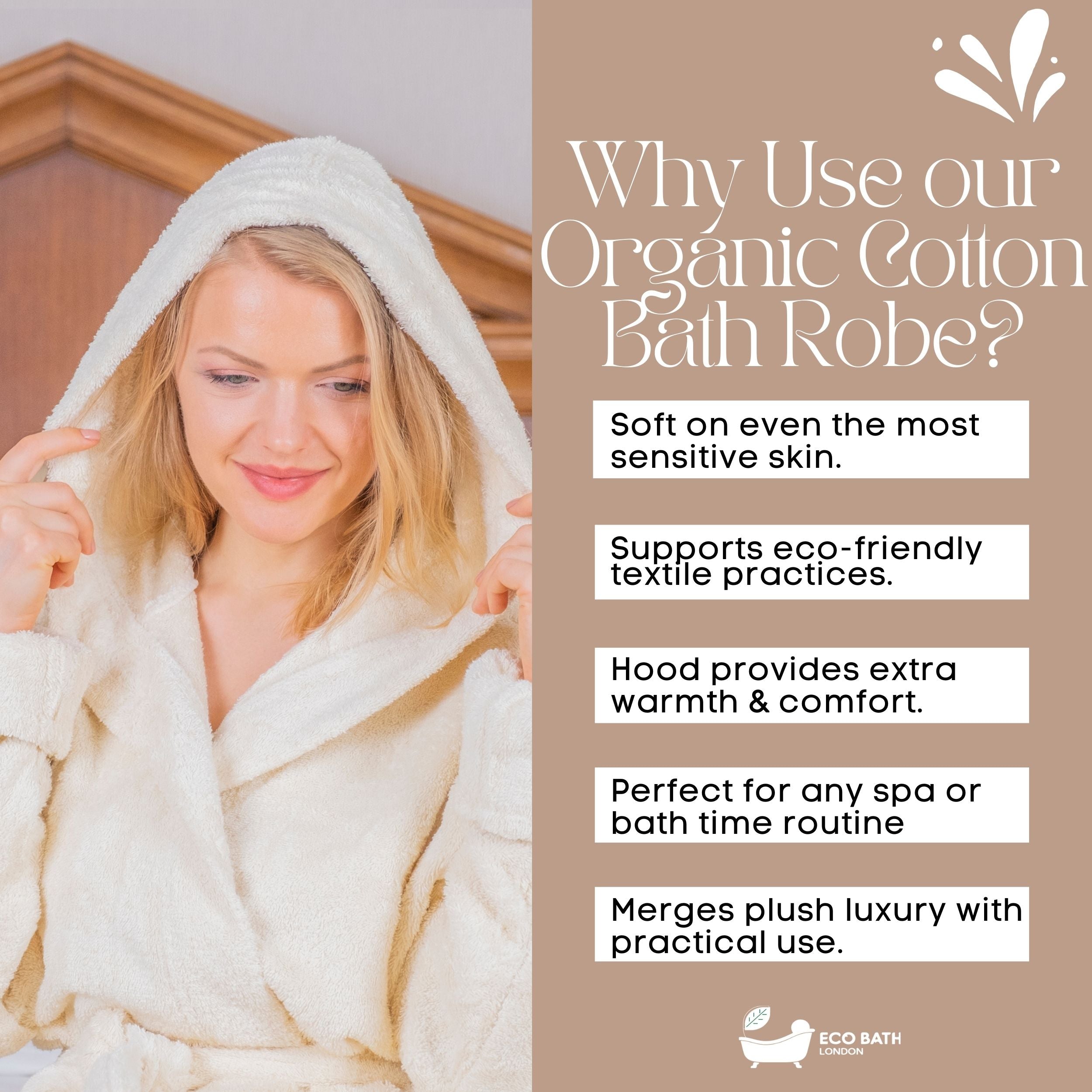 Hooded Organic Cotton Bath Robe - 100% Certified Organic Cotton - Miola