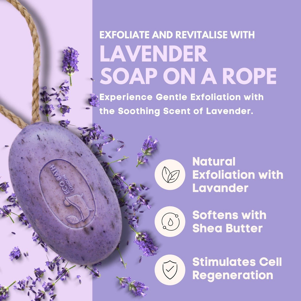 Lavender Soap on A Rope 220g - Luxurious and Eco Friendly Relaxing Body Wash Bar - Miola