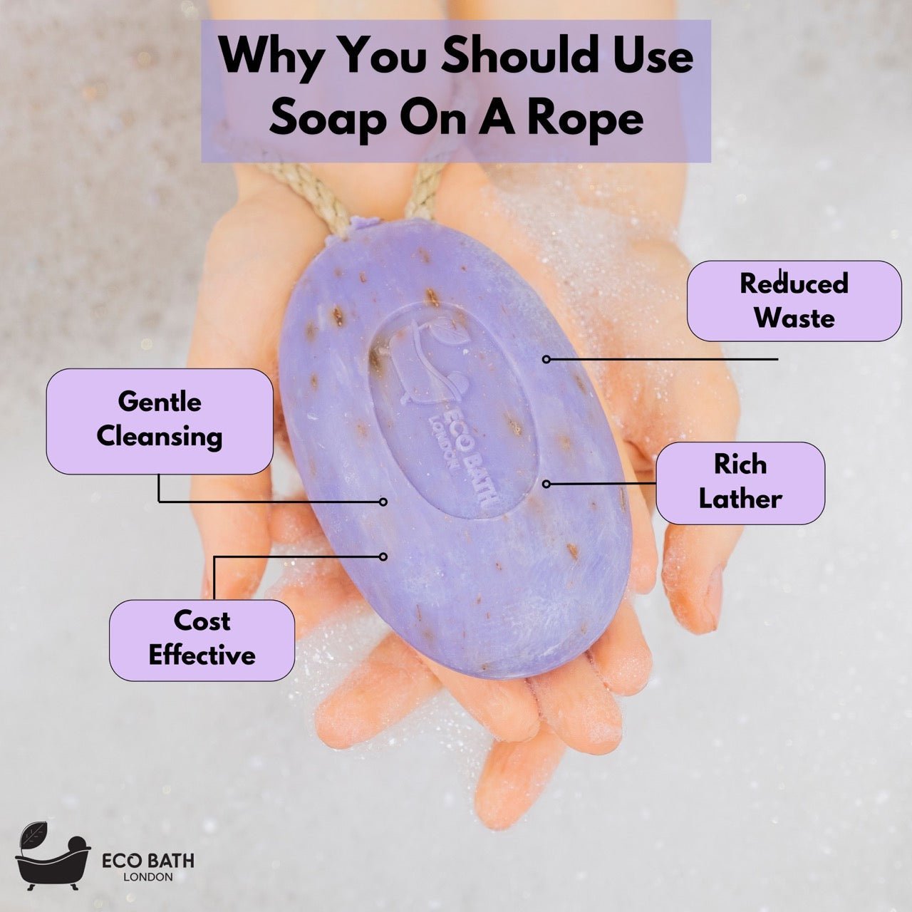 Lavender Soap on A Rope 220g - Luxurious and Eco Friendly Relaxing Body Wash Bar - Miola