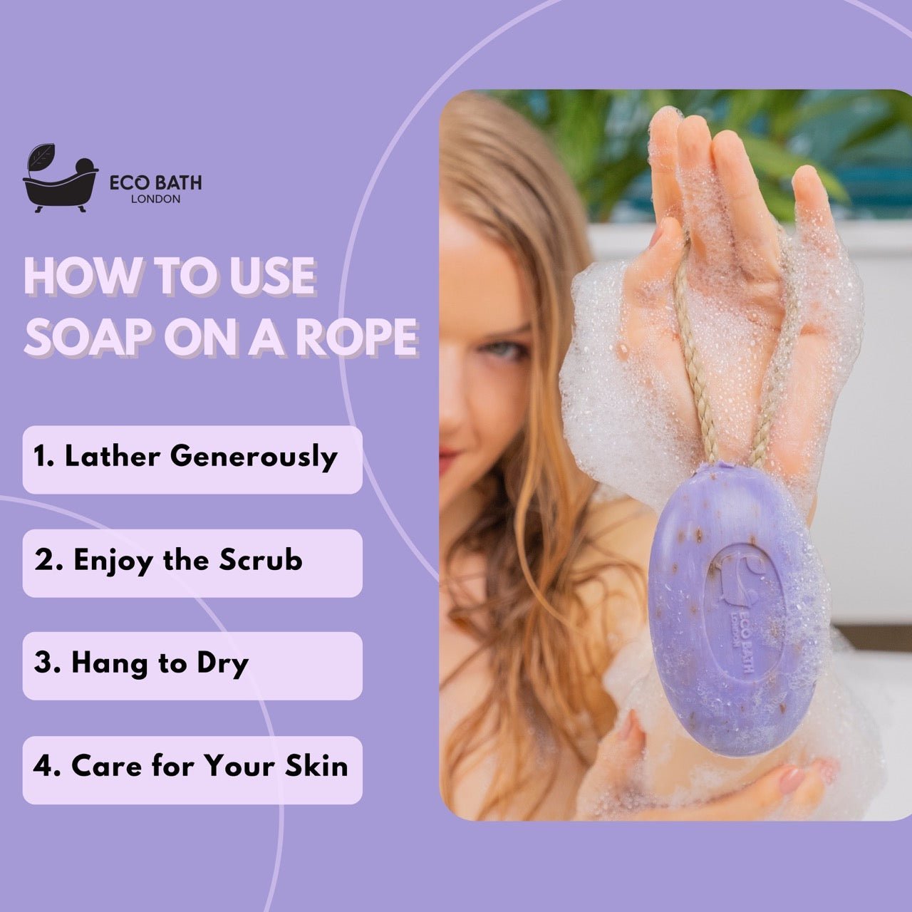 Lavender Soap on A Rope 220g - Luxurious and Eco Friendly Relaxing Body Wash Bar - Miola