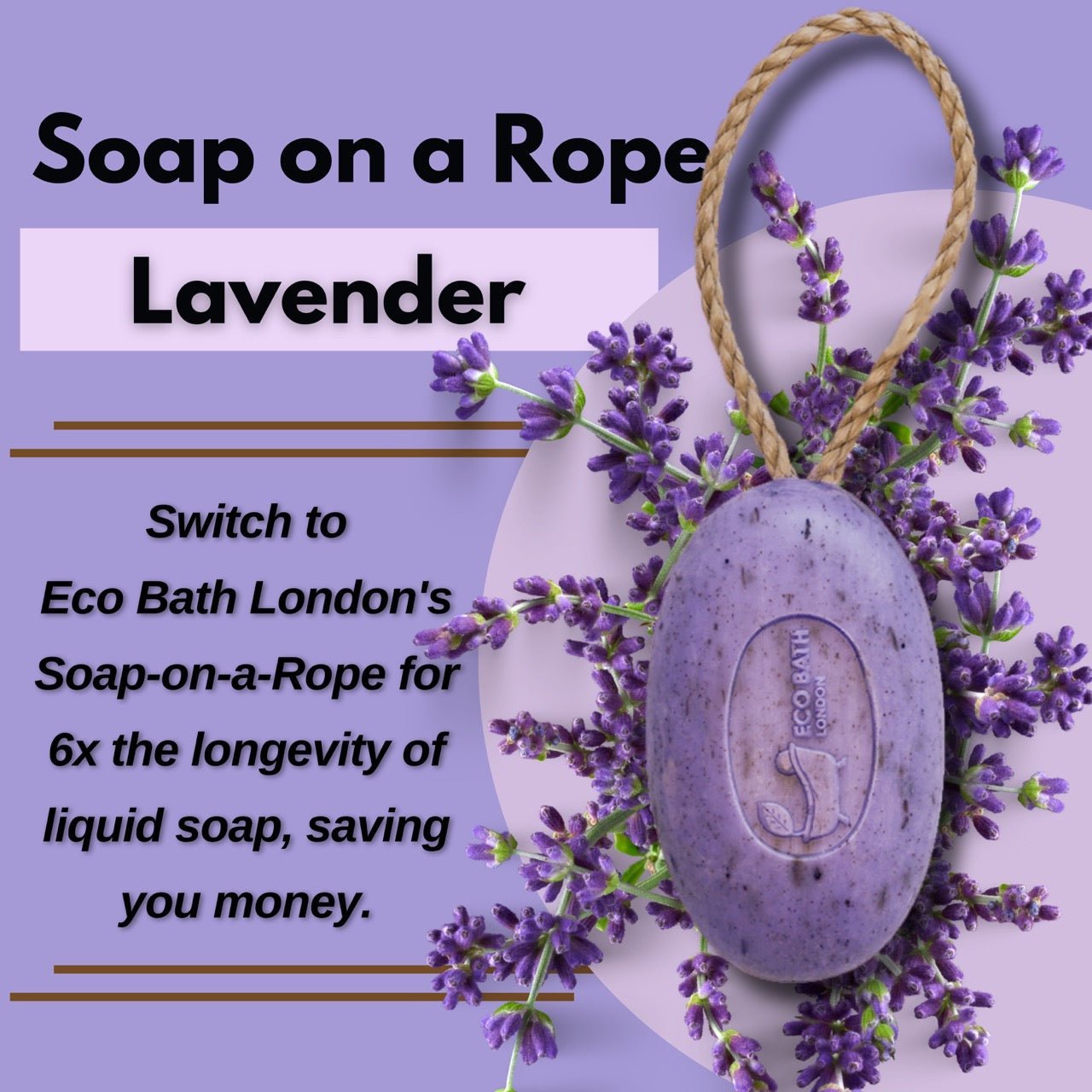 Lavender Soap on A Rope 220g - Luxurious and Eco Friendly Relaxing Body Wash Bar - Miola