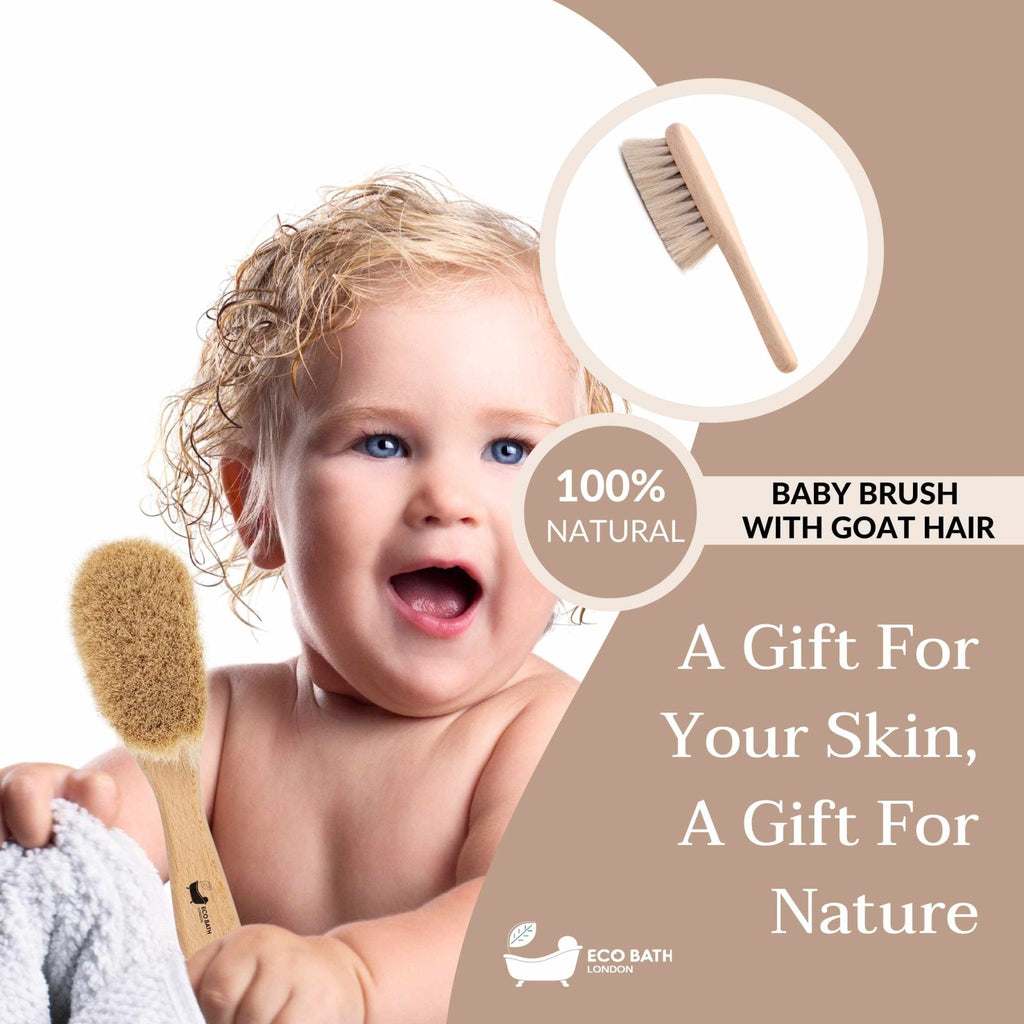 Baby Brush with Goat Hair - Ultra Soft Baby Bath Brush for Newborns - Miola